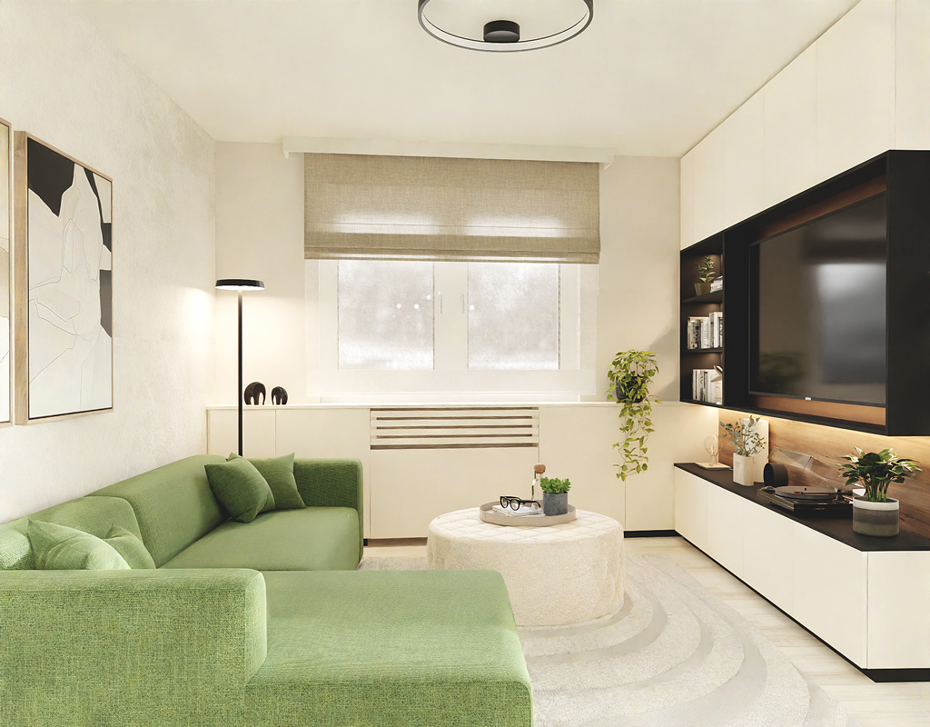 Livingroom with green sofa
