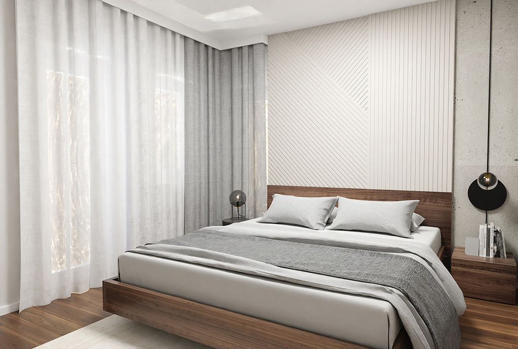Bedroom with custom wall covering