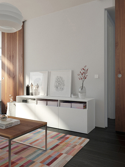Livingroom with custom sliding door