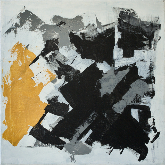 black white and yellow abstract painting