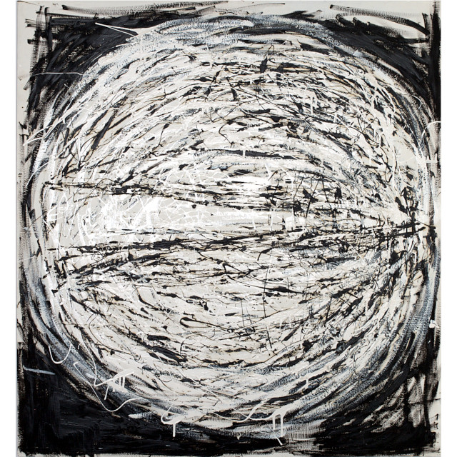 black and white abstract painting