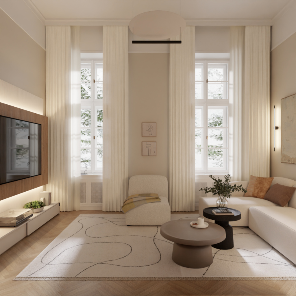 livingroom in warm minimalist style