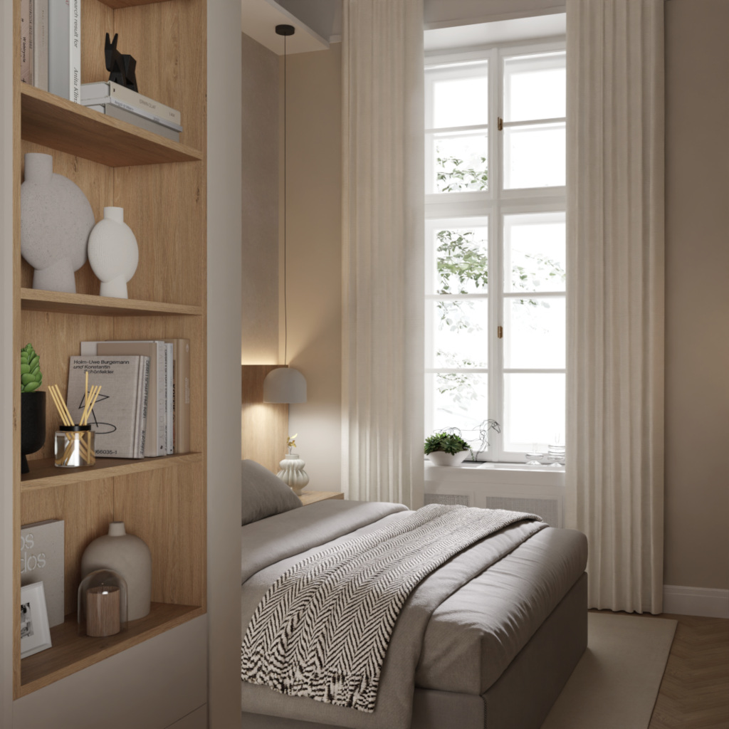 bedroom in warm minimalist style