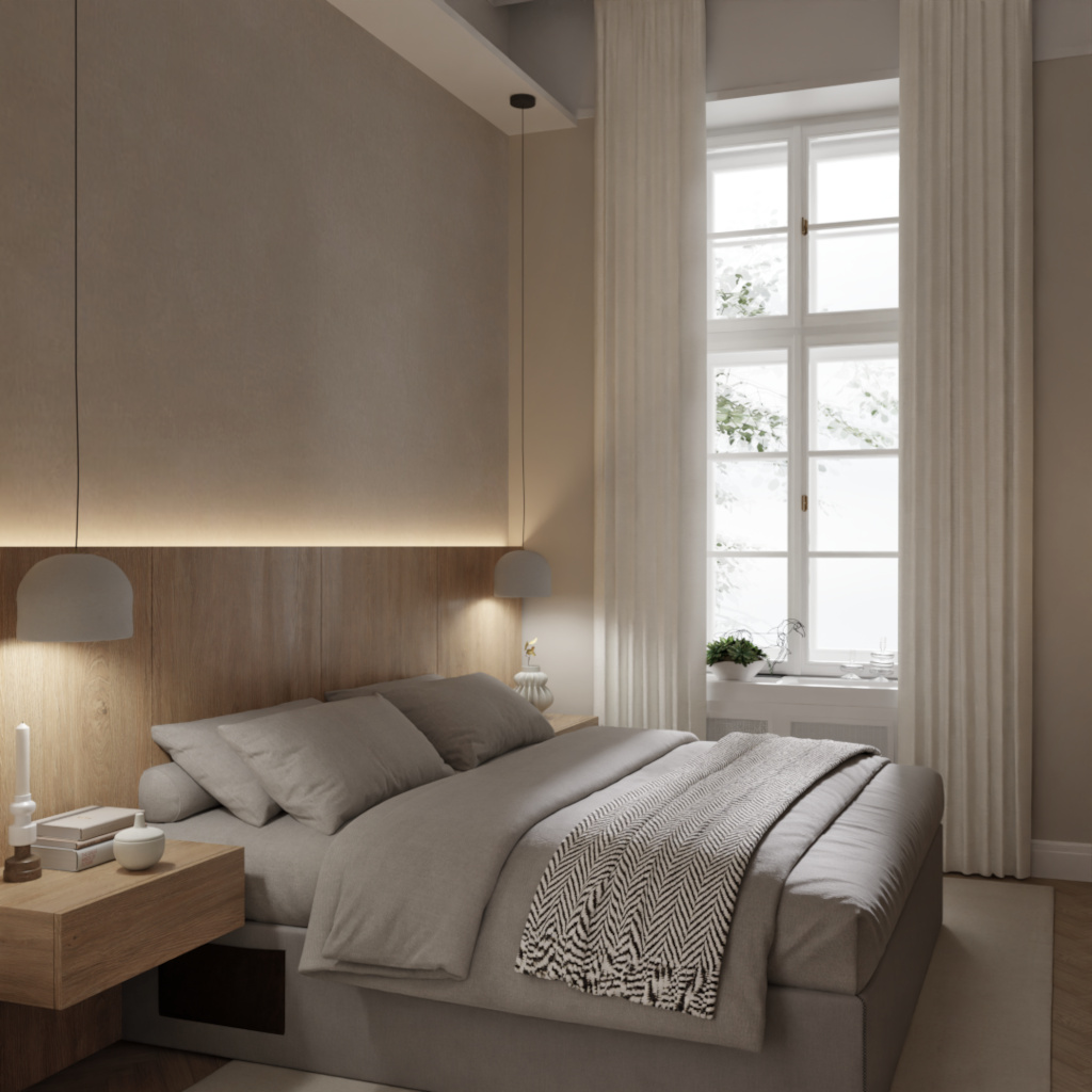 bedroom in warm minimalist style